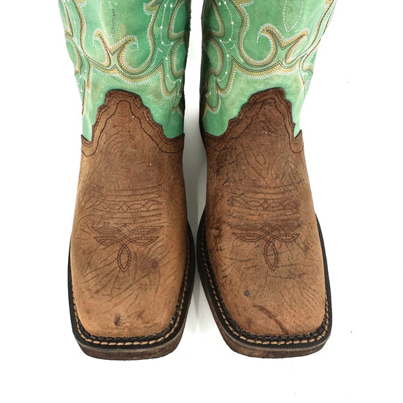 Justin Womens Raya Cowboy Boots 8B Leather Square Toe Cowgirl Rodeo Western Boho - Picture 4 of 9